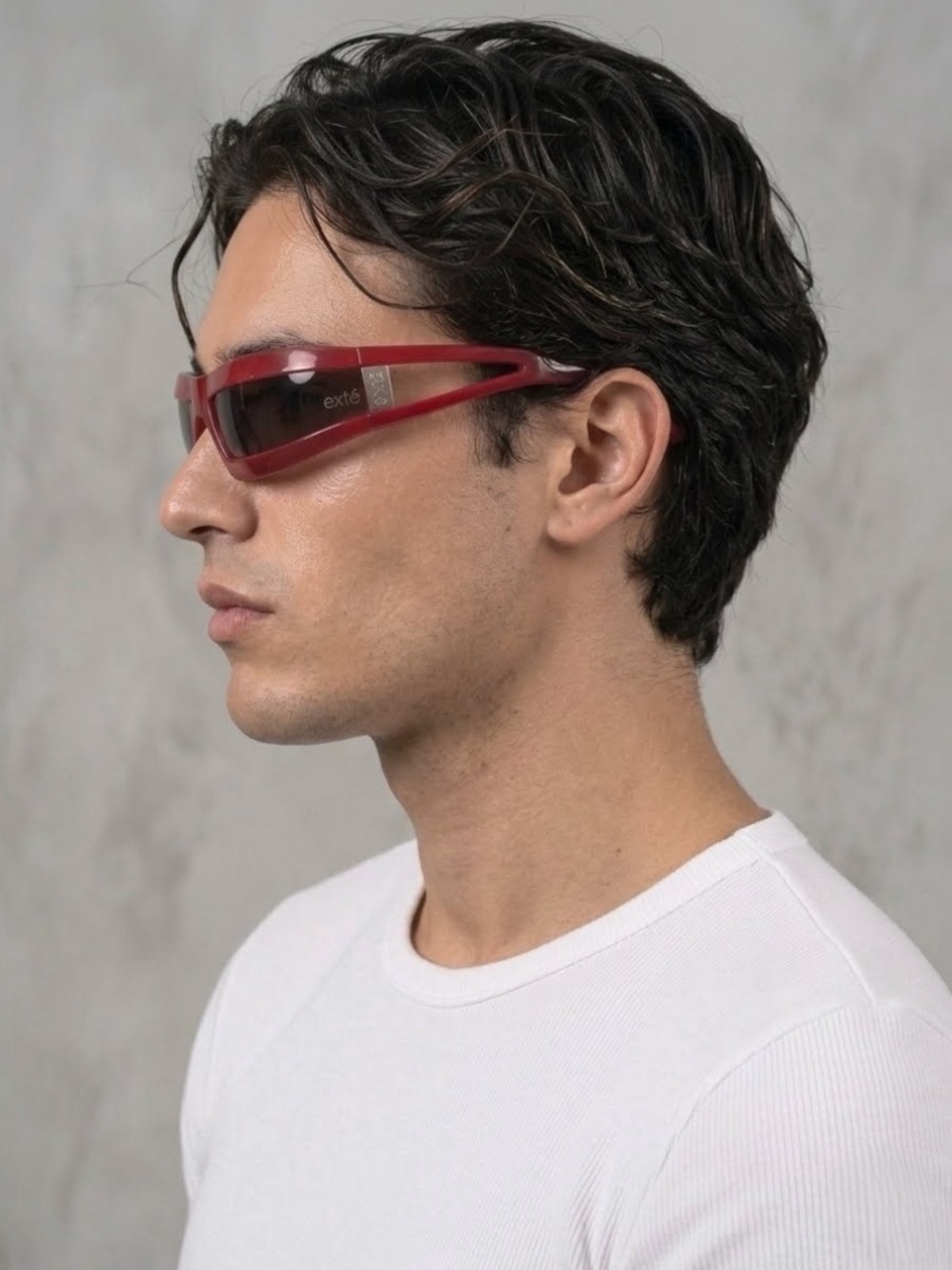 Vintage EXTE EX62501 Red Wraparound Shield Sunglasses Y2K Full Set Deadstock